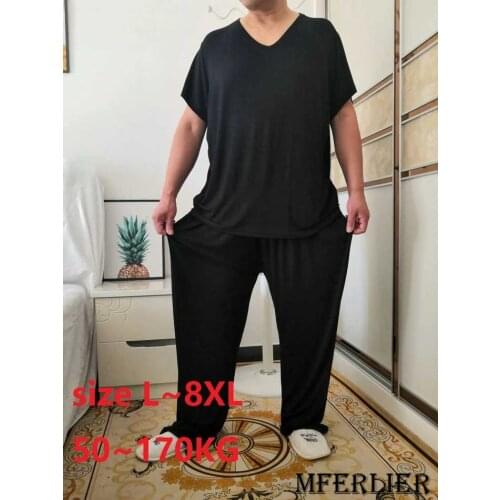 Plus Size 6XL 10XL 12XL Men Pajamas Sets Summer autumn Modal Home Wear Set Soft Casual Sleep Wear Short Sleeve Tops and Pants 70