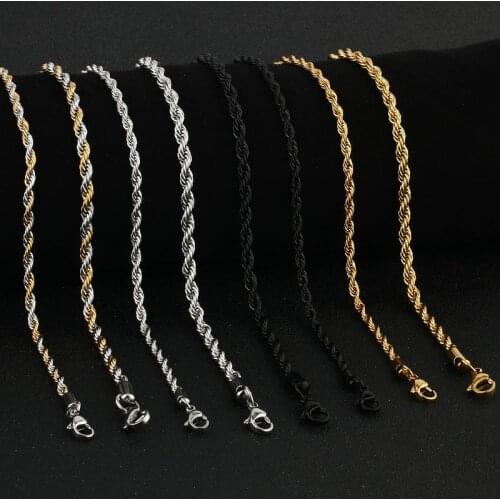 Men Women Twisted Singapore Chain Stainless Steel Necklace Black/Gold/Silver Color Chain 3/4mm Necklace Choker Jewelry