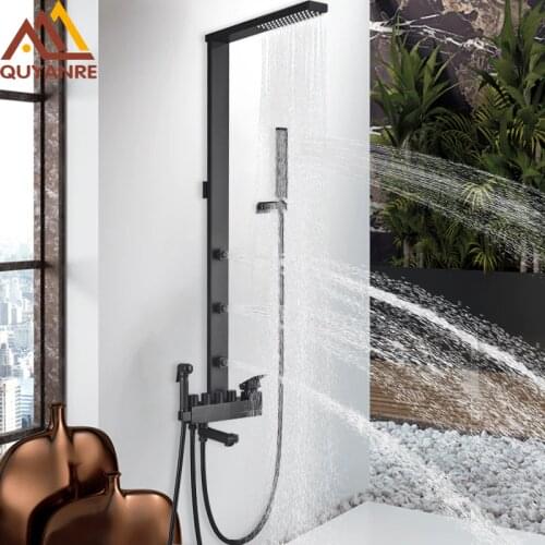 Matte Black Shower Faucet Kit Bathroom Shower Column Rainfall Shower Massage SPA Jets Bidet Shower With Tub Spout Shower Mixer