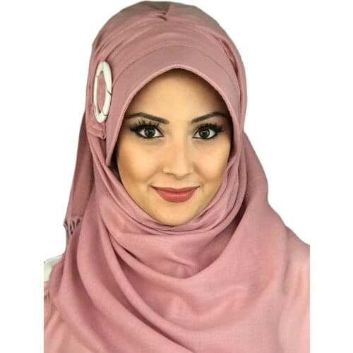 New Fashion Hijab 2021 Women Muslim Chiffon Headscarf Islamic Turban Scarf Bonnet Womens Hat Powder Color Buckled Hat Shawl