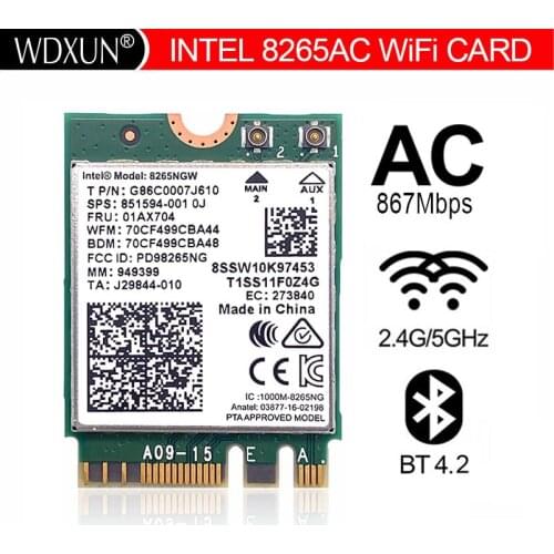 Dual Band Wlan For Intel 8265NGW Wireless-AC 8265 NGFF 802.11ac 867Mbps 2x2 MU-MIMO WIFI BT 4.2 2.4G/5Ghz Bluetooth Wifi Card
