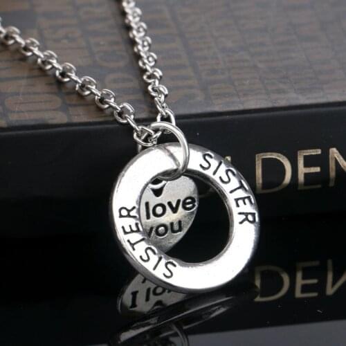 Trendy Sister Circle I Love You Heart Pendant Charm Chain Necklace Women Girl Gifts Family Jewelry Friends Sis Sisters Necklaces