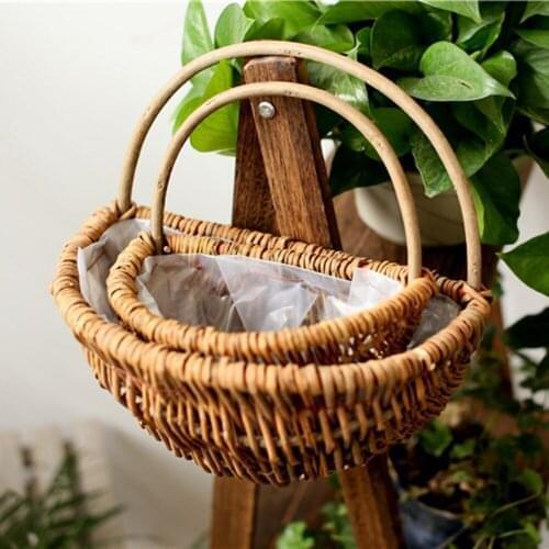 Wicker Wall Hanging Flower Basket Succulent Flower Pot Balcony Flower Stand Wall Hanging Natural Material Pastoral