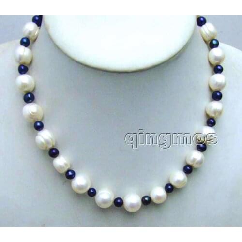 SALE Big 10-13mm White Round Natural Freshwater PEARL And 6-7mm Black Pearl 17" Necklace-nec6082 wholesale/retail Free shipping