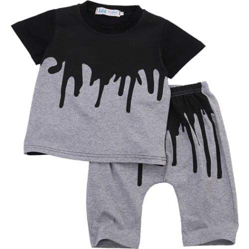 0-4Y Fashion Casual Newborn Infant Baby Boys Cotton Short Sleeve O-Neck Pullover Color Print Shirt Tops Pants 2PCS Outfit Summer