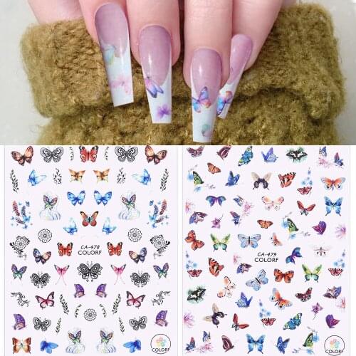 DIY Nail Stickers Colourful Butterfly Adhesive Transfer Beautiful Decals 3D Nail Accessories Art Decoration Design For Nails