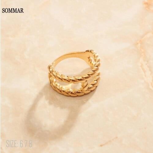 SOMMAR 2020 new hit Gold Vermeil size 6 7 8 Perfume women wedding ring Twine double layer men ring bone