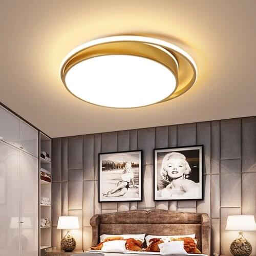 Modern LED Dimmable Round Ceiling Light with Remote Gold Black Lamp with Acrylic Shades for Bedroom Bathroom Living Room Kitchen