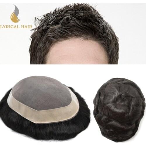 Fine Mono Mens Toupee Hairpieces Poly Skin NPU Around Human Hair Replacement System Monofilament Durable PU Mens Wigs All Colors
