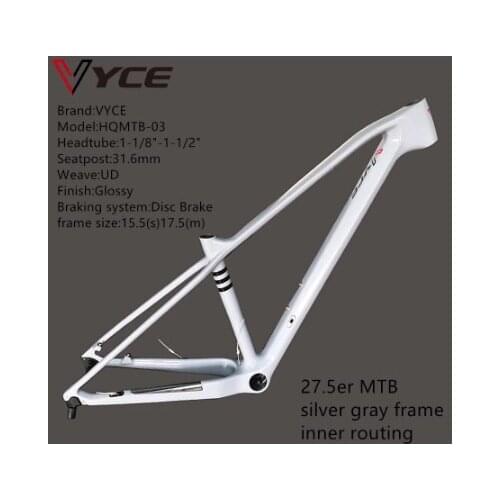 VYCE HQMTB-03 Silver gray frame full carbon MTB Bicycle Frame 27.5er UD Glossy Carbon mountain bike frames