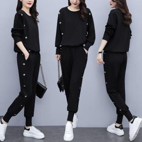 Spring Autumn Sweater Leisure Two-piece Set Fashion Loose Top&pants Set Trousers Suit Set Ensemble Femme Survetement Pant Suit