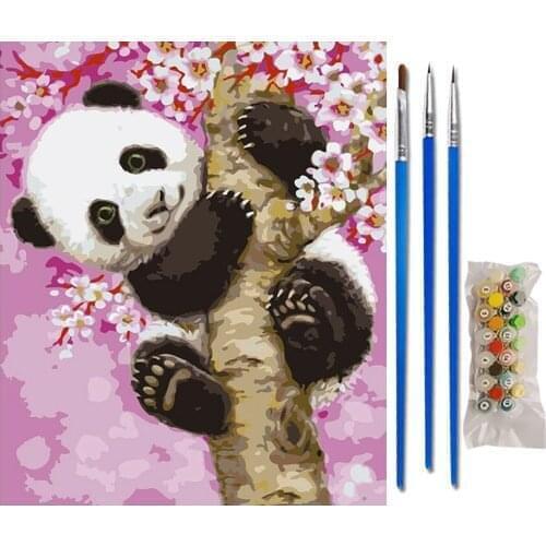 Cherry panda Animal DIY Digital Painting By Numbers Modern Wall Art Canvas Paint Holiday birthday Gift Home Decor Big Size