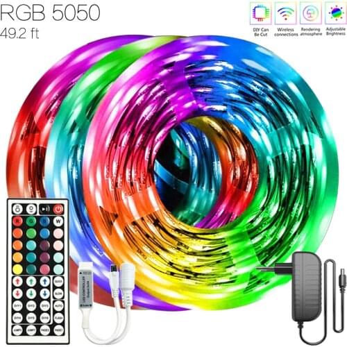 49.2 ft (15M) Infrared Control Fita LED Flexible Lamp Waterproof DIY Tape RGB 5050 Decoration For Chambre Bathroom Easter Party