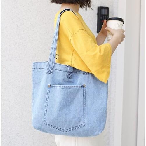 High Quality Denim Top-handle Bag Casual Jeans Fabric Tote Bag for Teenager 2020 Female Daily Korean Style Handbag for Shopping