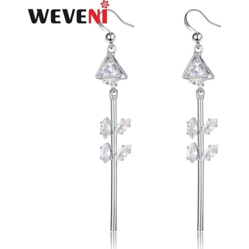 WEVENI Silverstone Plant Cubic Zircon Hook Earrings Dangle Drop Zirconia Charms For Women Girl Teen Gift Wedding Fashion Jewelry
