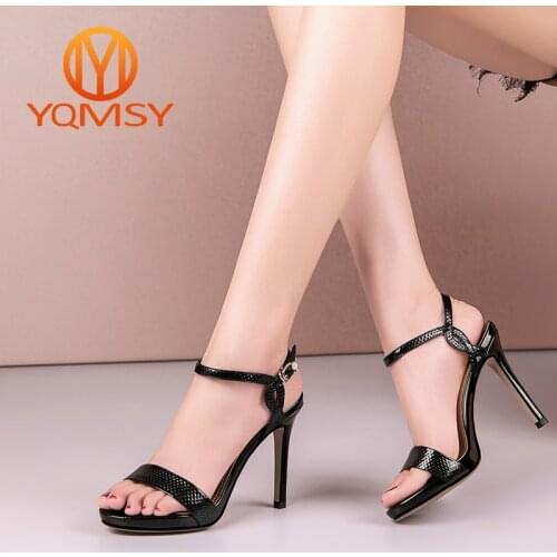 YQMSY Sexy Womens Shoes Genuine Leather Thin Heels Buckle Strap High Heels Modern Sandals New Elegant Party Lady Sandals AS149