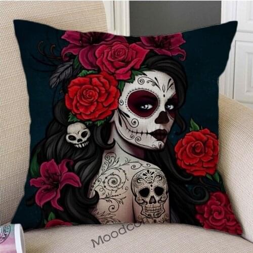 Funky Style Fairy Tale Princess Alternative Car Decoration Pillow Cover Fashion Punk Lovely Skull Princess Linen Cushion Cover
