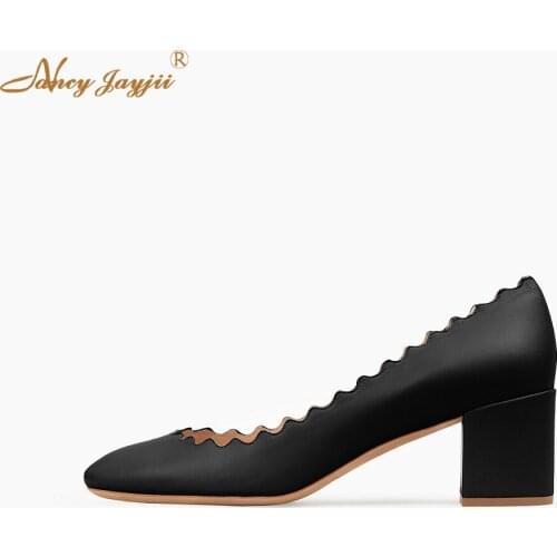 Lauren Pump In Nappa Sheepskin Square heels 65 Shallow Woman Patent Leather Career Office Lady Female Party Size 36 Dress Autumn