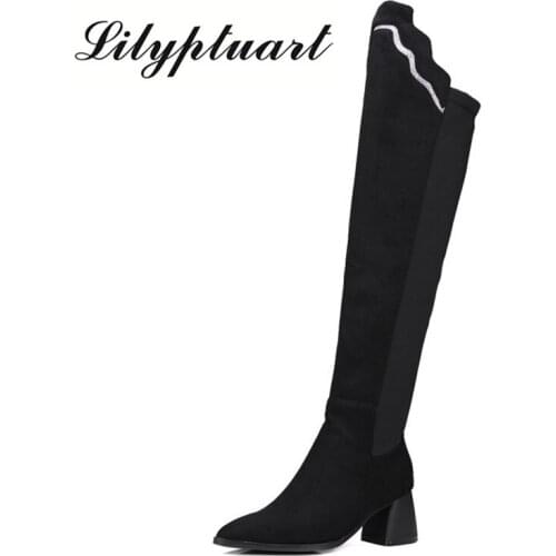 European and American suede over the knee womens boots large size 40-43 long long short ruffled over the knee womens boots