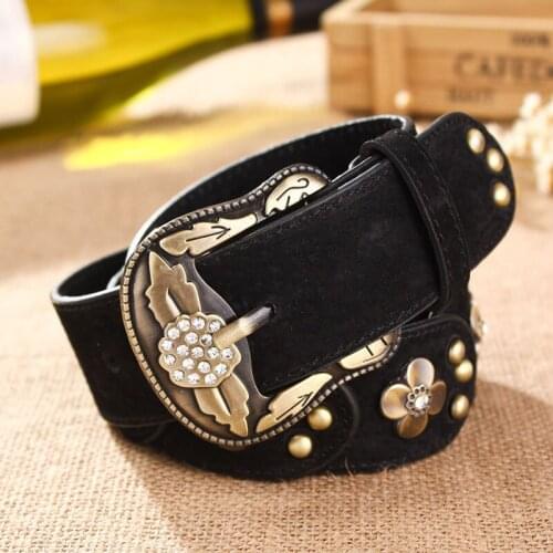 Women Fashion ancient Rivet Carved Real Leather Punk Designer new Waist Western Belt BL285