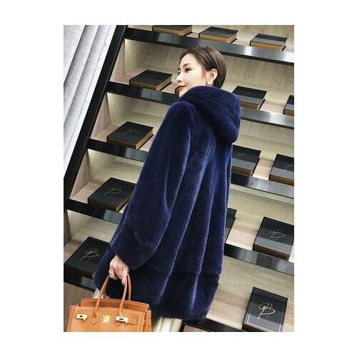 New real mink fur coat hooded long section full pelt winter female overcoat women outerwear