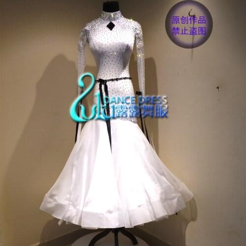 Women swing tango waltz Smooth us 8 dance competition dress Gradation ballroom dance dress Long sleeves ballroom dance dress