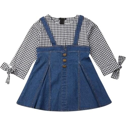 Boutique Girl Dress 2019 Princess Dresses Plaid Denim Long Sleeve Striped Dress Party Casual Kids Girl Clothes One-Piece