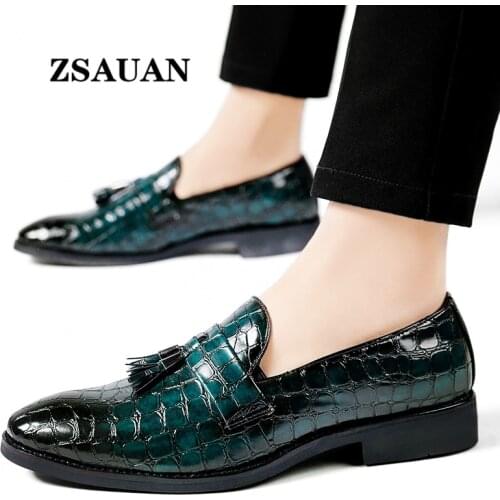 ZSAUAN Nightclub Fashion Men Dress Shoes Barber Tide Men Loafers Crocodile Pattern Casual Formal Host Bridegroom Shoes