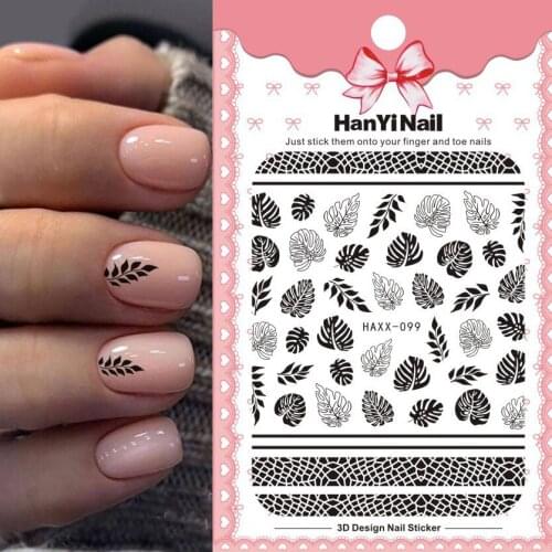 1pcs balck/white/gold leaf Pattern 3D Nail Sticker for Nail Slider summer Design Adhesive DIY Nail Polish Sticker Decoration