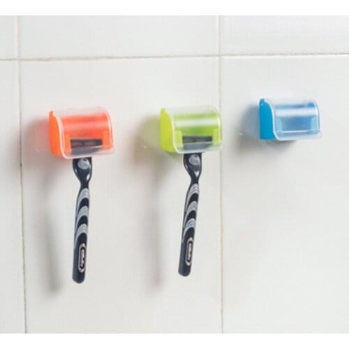 1pc Dustproof Razor Holder Shaving Plastic Box Suction Cup Men Shaver Storage Shelf Wall Mounted Bathroom Razor Cap Shaver Rack