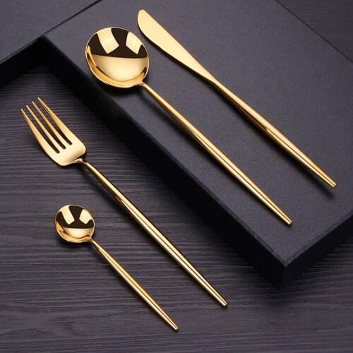 16pcs Gold Dinnerware Mirror Polished Stainless Steel Tableware Set Knife Fork Coffee Spoon Flatware Silverware Cutlery Set