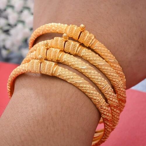 4pcs/Lot Gold Color Bangles For Women Girls Dubai Circle Bangles Jewelry Arab Middle Eastern African Fashion Metal Bracelet