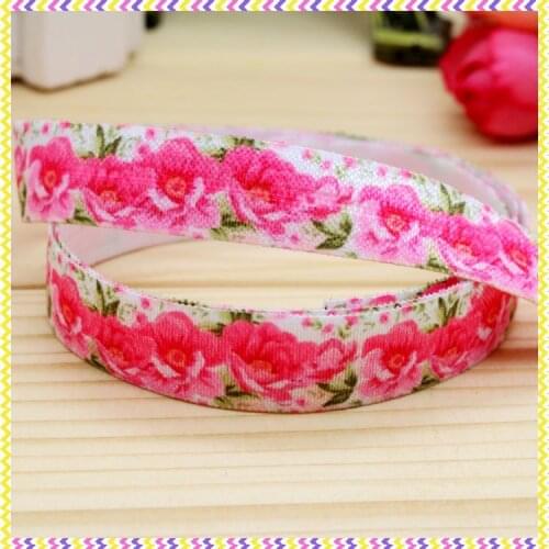 5/8'' Free shipping Fold Elastic FOE flowers printed headband headwear hairband diy decoration wholesale OEM P4355