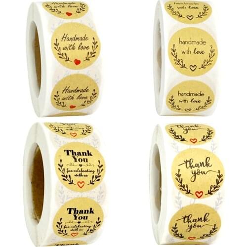 500pcs Vintage Kraft Paper Stickers Scrapbook Gift Stationery Label Stickers Handmade With Love Thank You For The Stickers