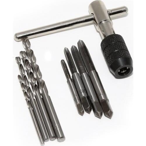 9pcs/set Hand Screw Tap T Type Screw Thread Reamer Set M3/M4/M5/M6 Metric Taps With 4pcs Twist Drill Bits And Wrench Hand Tools