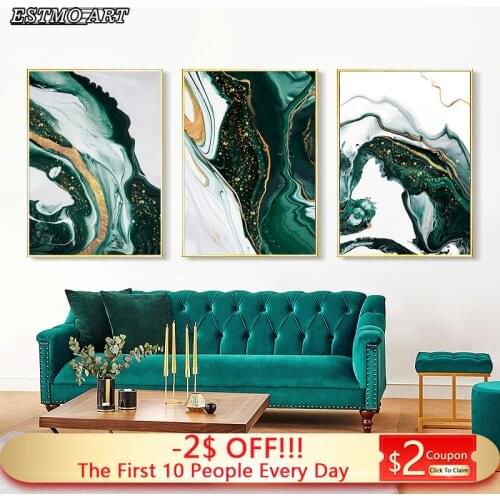 Canvas Painting Abstract Art Gold and Green Print Poster HD Modern Minimalist Living Room Large Wall Home Decorative Picture