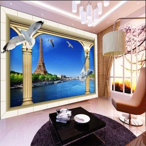 Beibehang Custom Wallpaper-3d luxury quality HD Rome Seine River Eiffel Tower Pigeon Extended Space Home Decor
