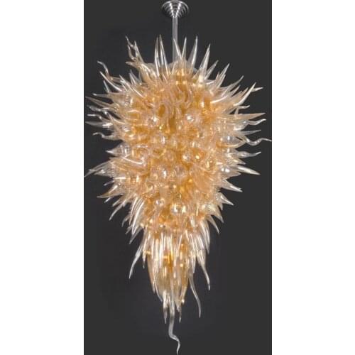 Antique Amber Luxury Pendant Lamp Long Large Hand Blown Glass Chandeliers with LED Light Source