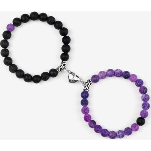 2pcs/set Natural Stone Beads Bracelet for Lovers Heart Magnet Attraction Couple Distance Bracelets Friends Jewelry Gift Bangles