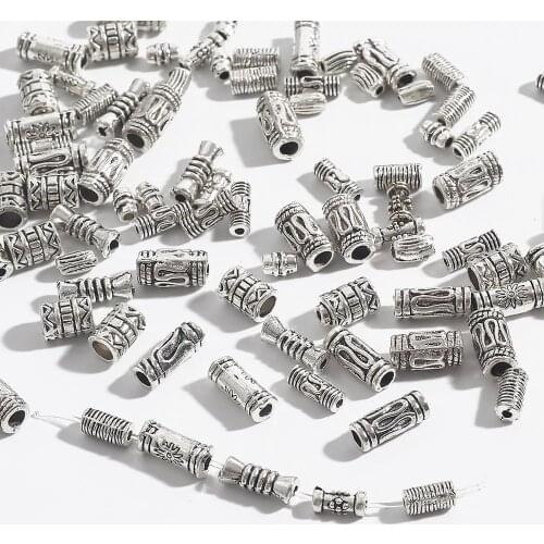 50/100pcs 5-12mm Antique Silver Color Tibetan Tube Beads Metal Spacer Beads for DIY Bracelet Charm Jewelry Making