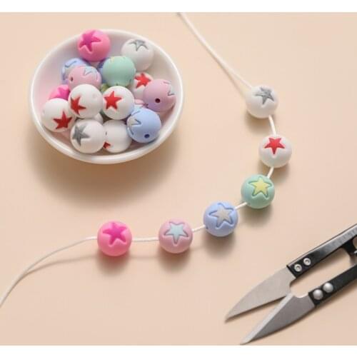10pcs Silicone Beads 15mm Baby Teether BPA Free Pentagonal Printing Food Grade Silicone Baby Teether Necklace DIY Mixed Color