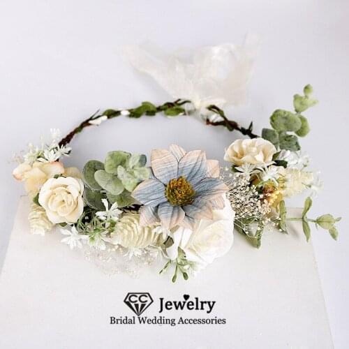 CC Floral Wedding Hair Accessories Women Flower Hairbands Engagement Crown 100% Handmade Wreath Festival Headdress Party 58350