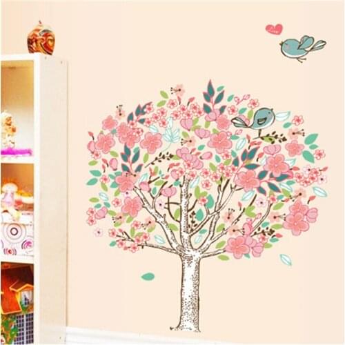 Blooming Flowers Tree Bird Wall Stickers For Living Room Bedroom Decoration Diy Plant Wall Mural Art Pvc Home Decals