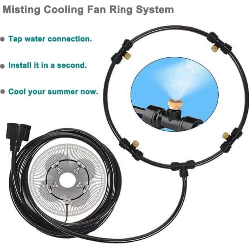 HEMAN Water Misting Cooling Fan Ring for Cafe Restaurant Outdoor Misting with Brass Sprinkler Nozzles and 1/4''Water Tap Adaptor