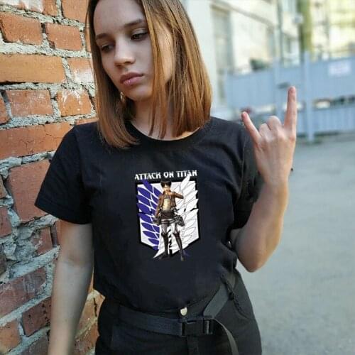 Japan Anime Attack on Titian Lvei Ackerman Graphic T Shirt Shingeki No Kyojin Summer Cotton Casual Loose Tops Balck White Tee