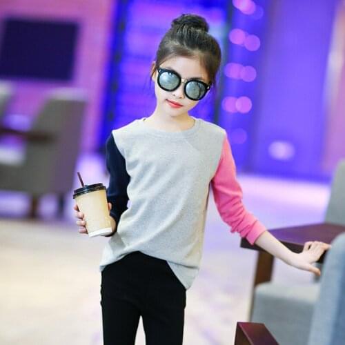 Girls T Shirts Kids Spring Summer Shirts For Girls Long Sleeve Patchwork Girls T-Shirt Tops 6 8 9 10 12 Years Big Girls Clothes