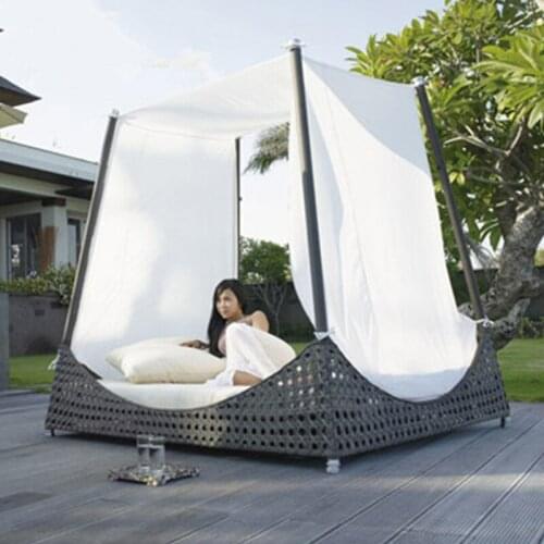 Freeshipping Lounger Outdoor Rattan Sofa Lying Bed Balcony Villa Outdoor PU Rattan Chairs Sets