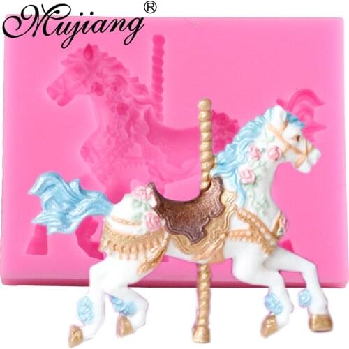 Mujiang 3D Jewelry Carousel Horse Silicone Fondant Molds Party Cake Decorating Tools Candy Clay Chocolate Gumpaste Moulds