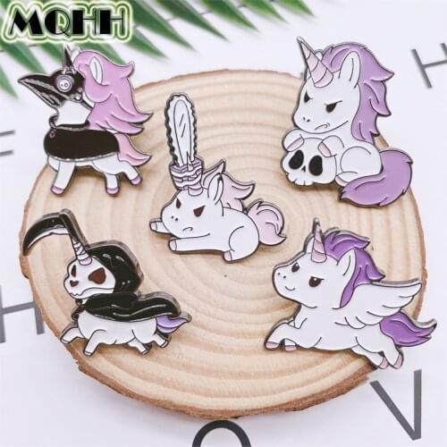 Cartoon Cute Pink Animal Pony Pin Cute Pegasus Skeleton Bird Enamel Brooch Punk Jewelry Accessories Gift For Friends