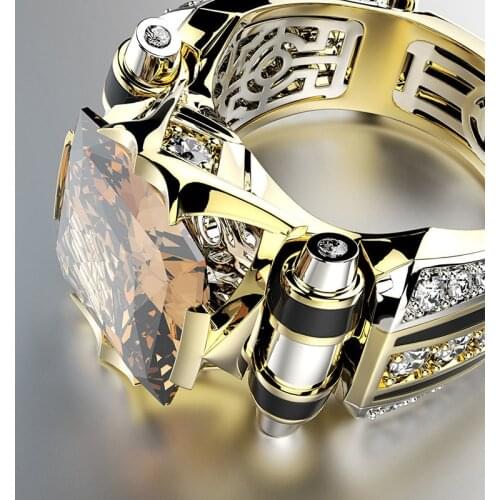 Punk Two-tone Signet Mens Ring Black Classic Big Resin Stone Engraved Male Female Rings for Women Good Luck Jewellery O3T377